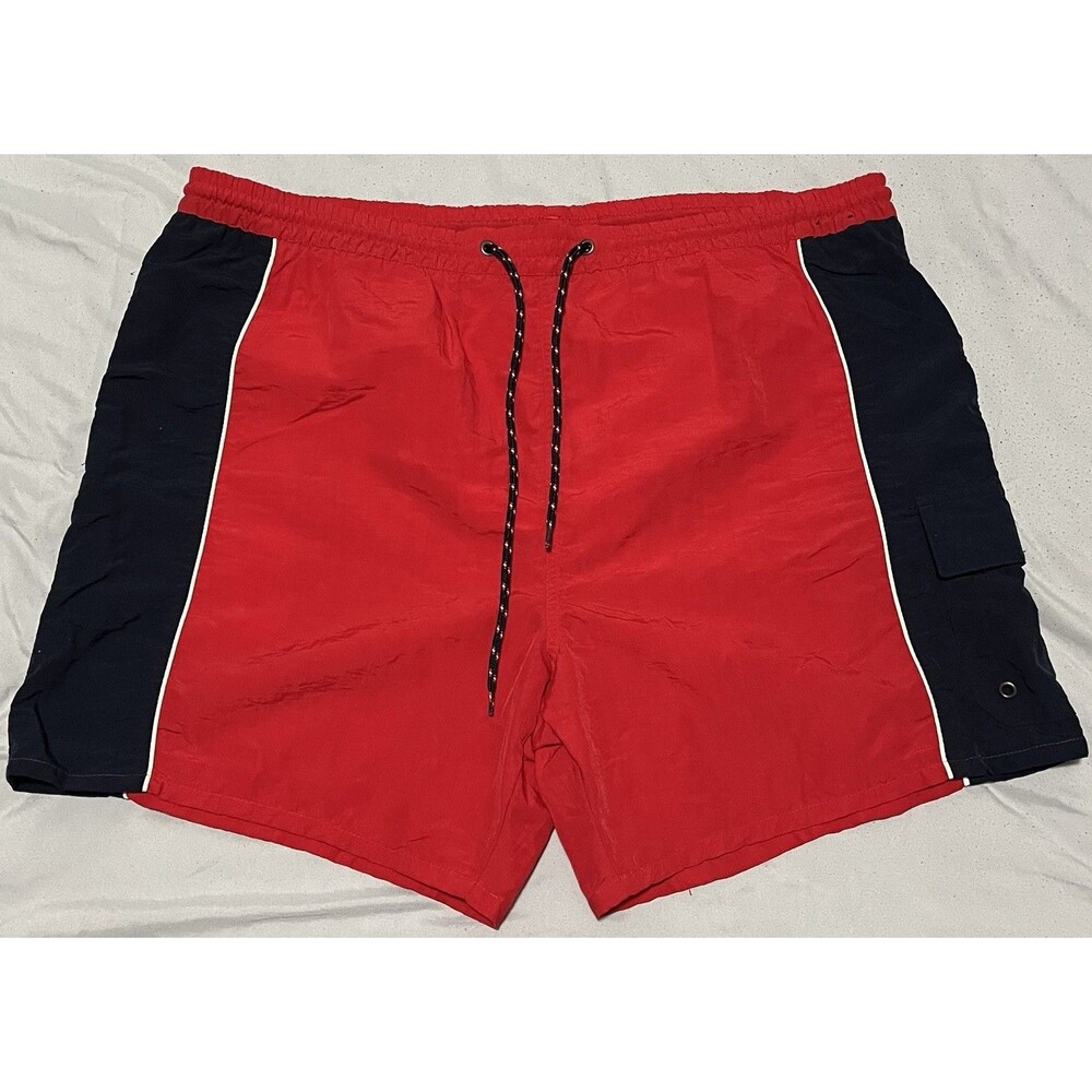 Catalina Mens Sz L Medium Swim Trunks Lined Drawstring Red White Blue